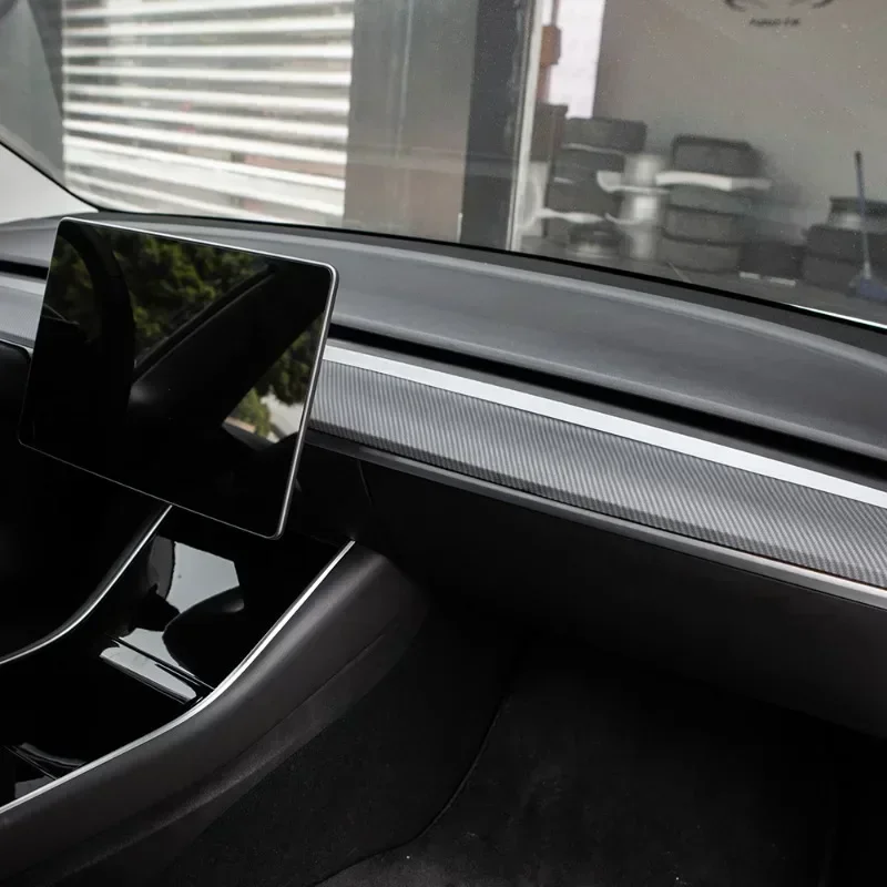 Car Door Side Trim Dashboard Cover For Tesla Model 3 Y Carbon Fiber Pattern Front Interior Dashboard Central Control Trim Strip