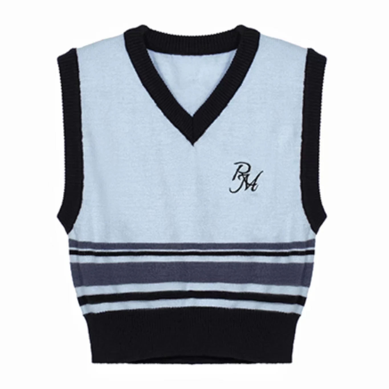 

Y2K Sweetgirl Striped V-neck Color Block Knitted Korean Style Girl Sexy Waistcoat Vest Short Top Woman Clothing Woman Knitwear