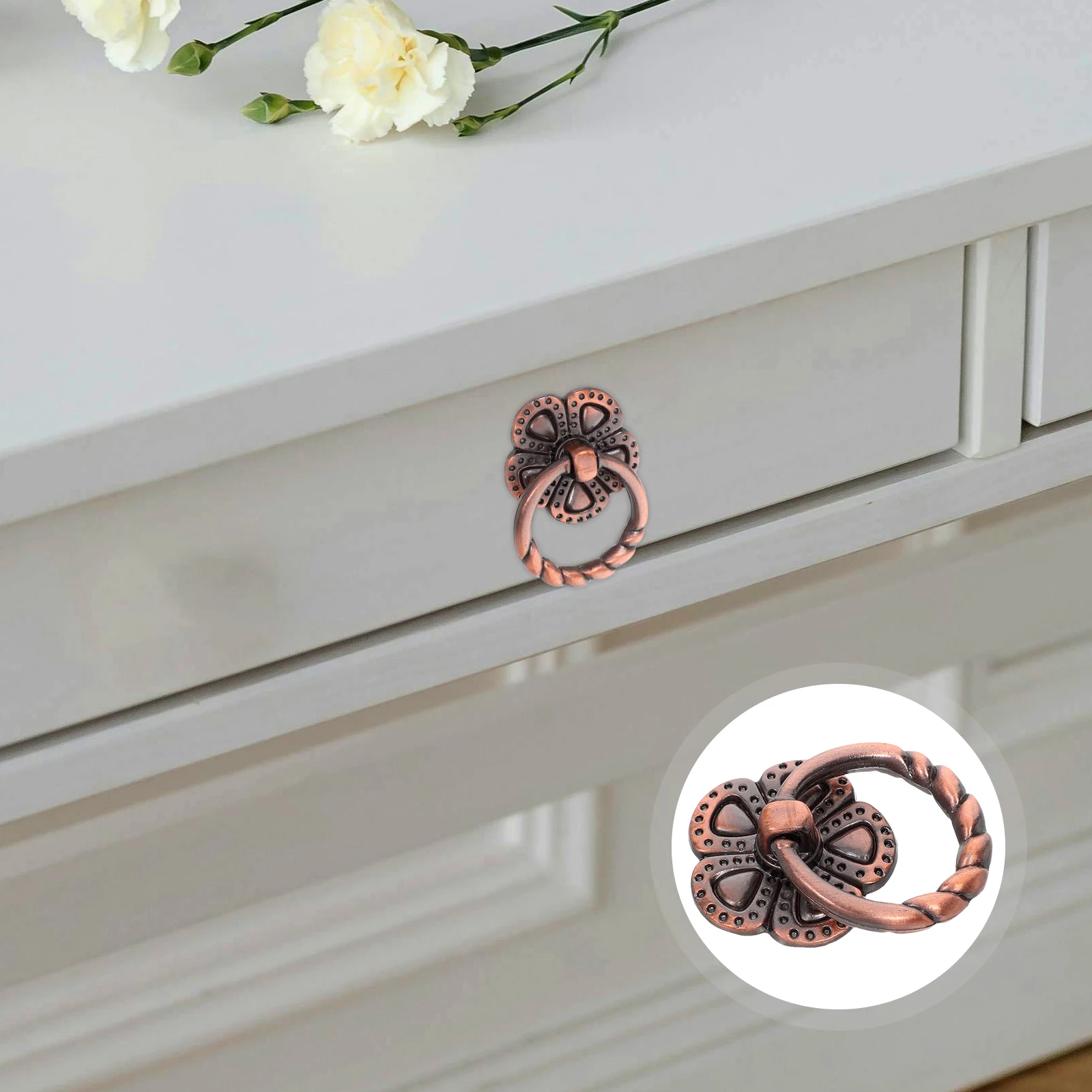 4 قطعة درج زهرة البرونزية يسحب سبائك الزنك ثقب واحد المقابض خمر نمط مقابض للخزانة الأثاث خزانة الأجهزة #5