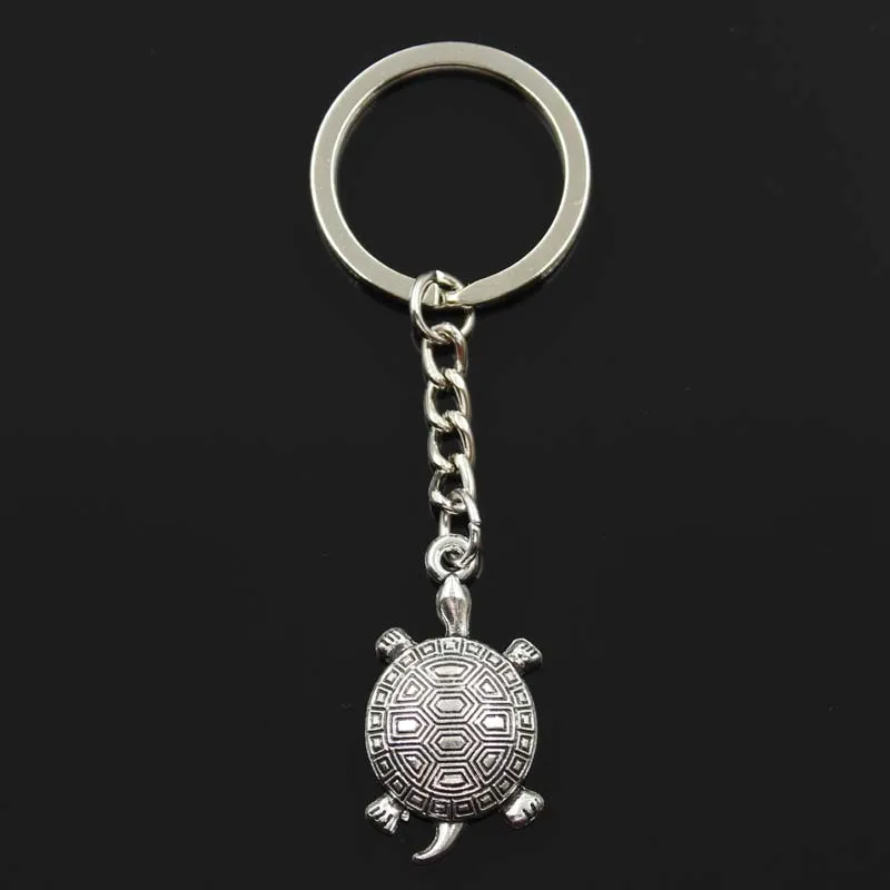 Fashion Keychain 34x20mm Tortoise Turtle Sea Silver Color Pendants DIY Men Jewelry Car Key Chain Ring Holder Souvenir For Gift