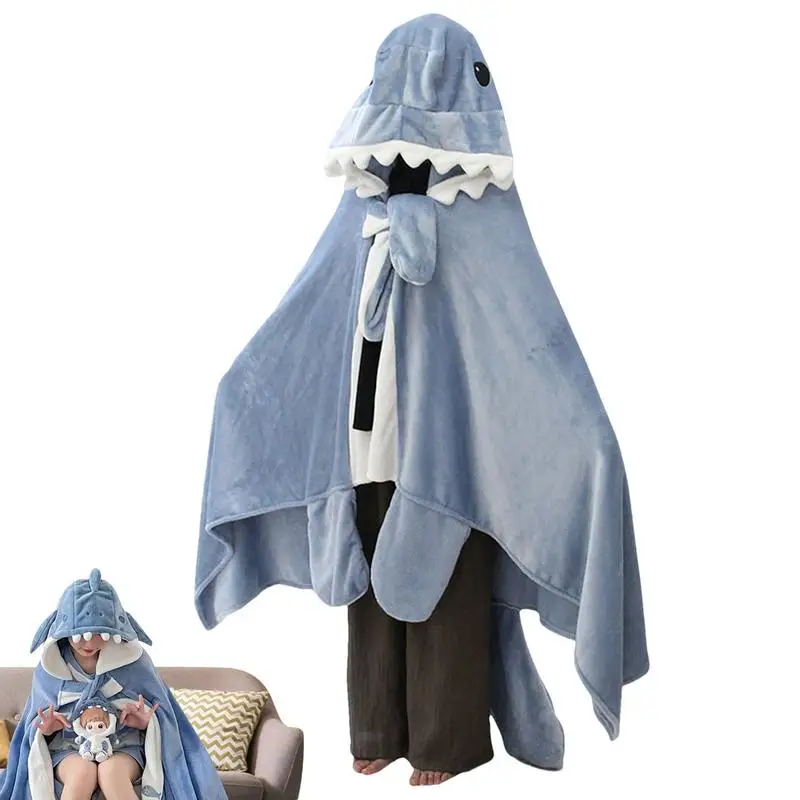 

Уютная фланелевая толстовка с капюшоном, одеяло для сна в виде акулы, носимое флисовое одеяло для взрослых и детей, подарки в виде акулы для любителей акулы