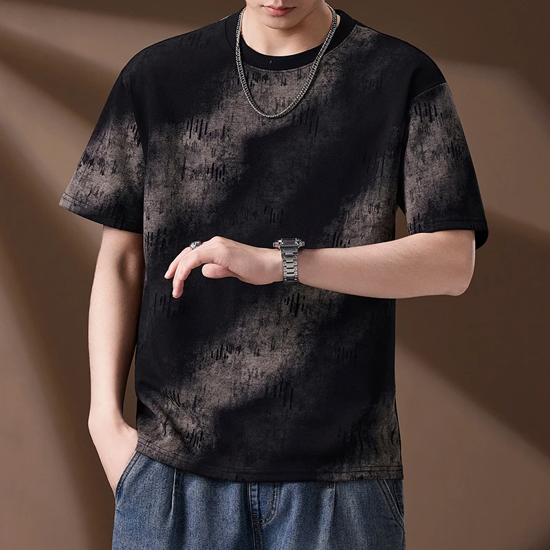 Summer Men's Striped Patterned Painted Trendy Short-Sleeved T-Shirt Polo Shirt