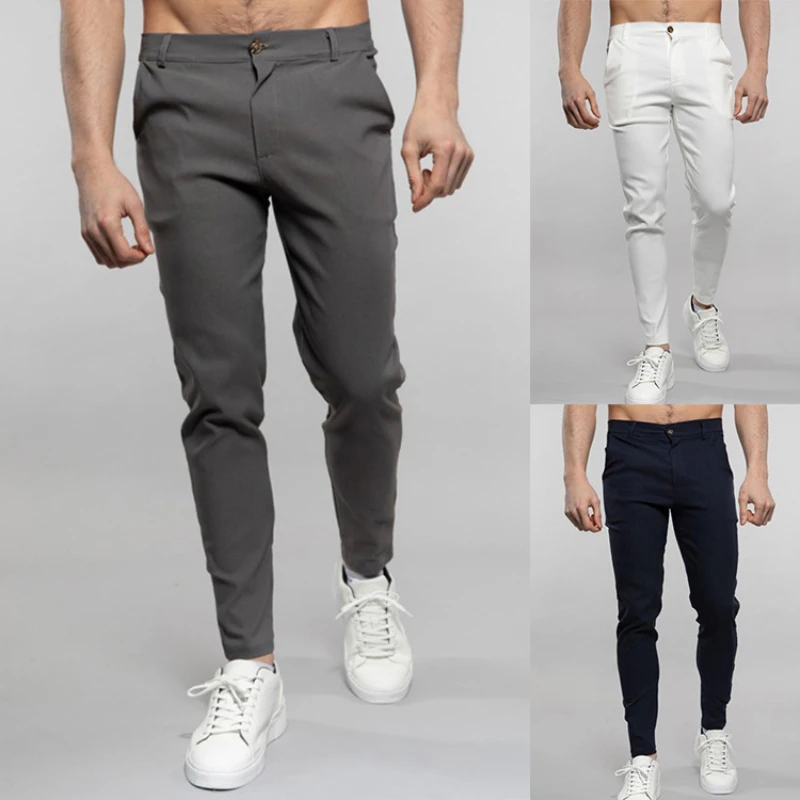 

Classic Style Men's New Cotton Elastic Casual Pants No Iron Anti-wrinkle Solid Color Business Straight Trousers Brand Clothes