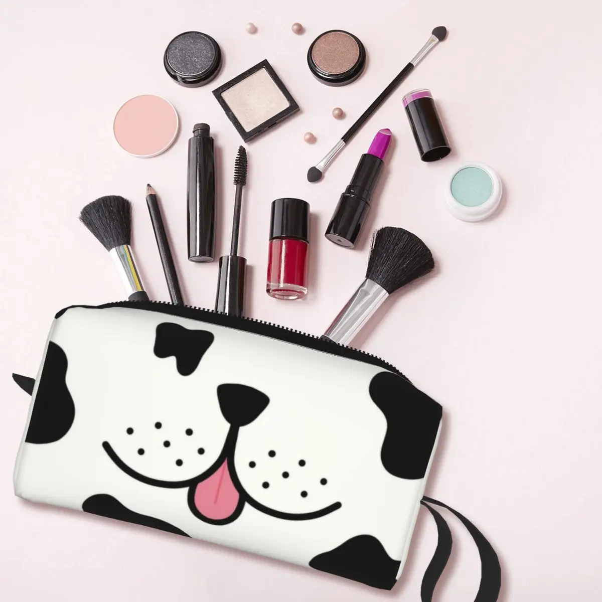 Bolsa de aseo de viaje con estampado de leopardo de Dálmata, organizador de cosméticos, Kit de almacenamiento de belleza, pudín de ciruela, perro, lindo