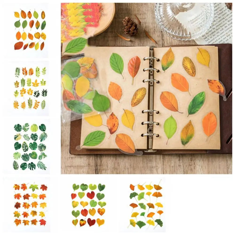 40PCS Green Leaf Maple Leaves Leaf Stickers Plant PET Scrapbook Stickers INS Style DIY Diary Stickers Album Journal