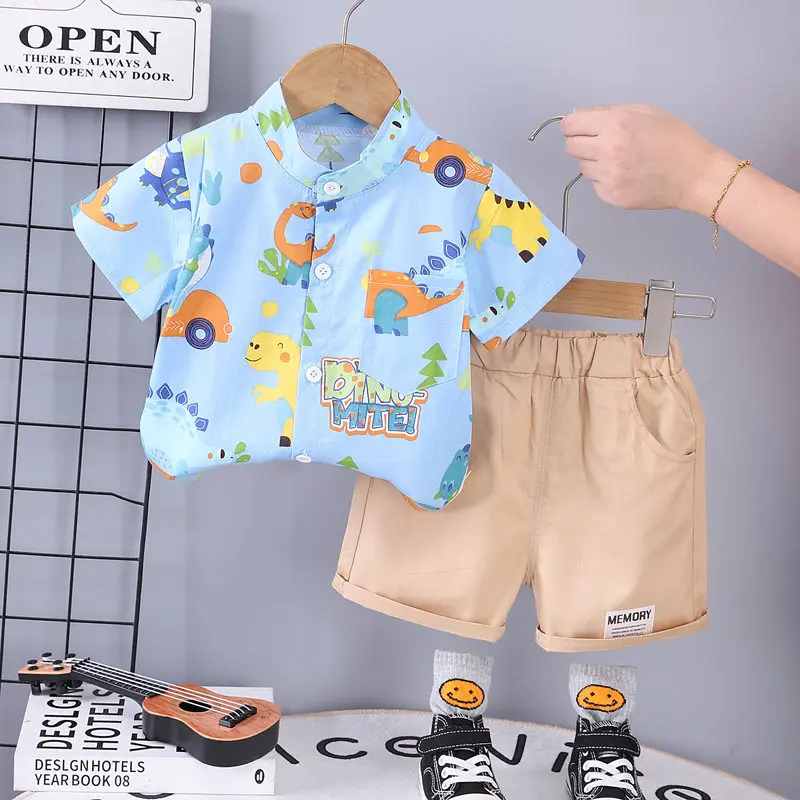 Children Cotton Summer Clothes Baby Boy Cartoon Printe Dinosaur T Shirts Shorts 2Pcs/Set Infant Kids Fashion Toddler Tracksuits