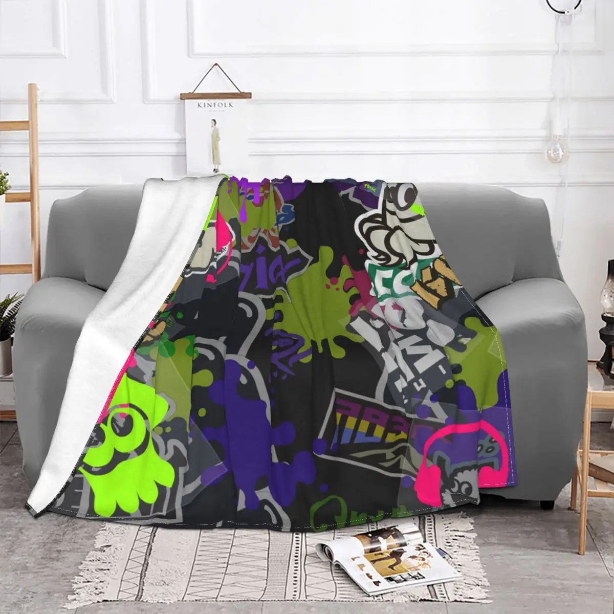 Splatoon Collage Blanket Flannel Textile Decor Game Octopus Multi-function Lightweight Throw Blankets for Sofa Office Bedspreads