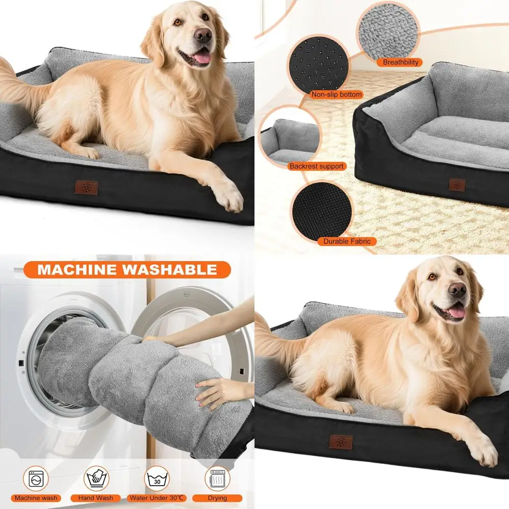 

Ортопедический моющийся диван-кровать для собак XL с боками, нескользящий, 43x35x9, черный