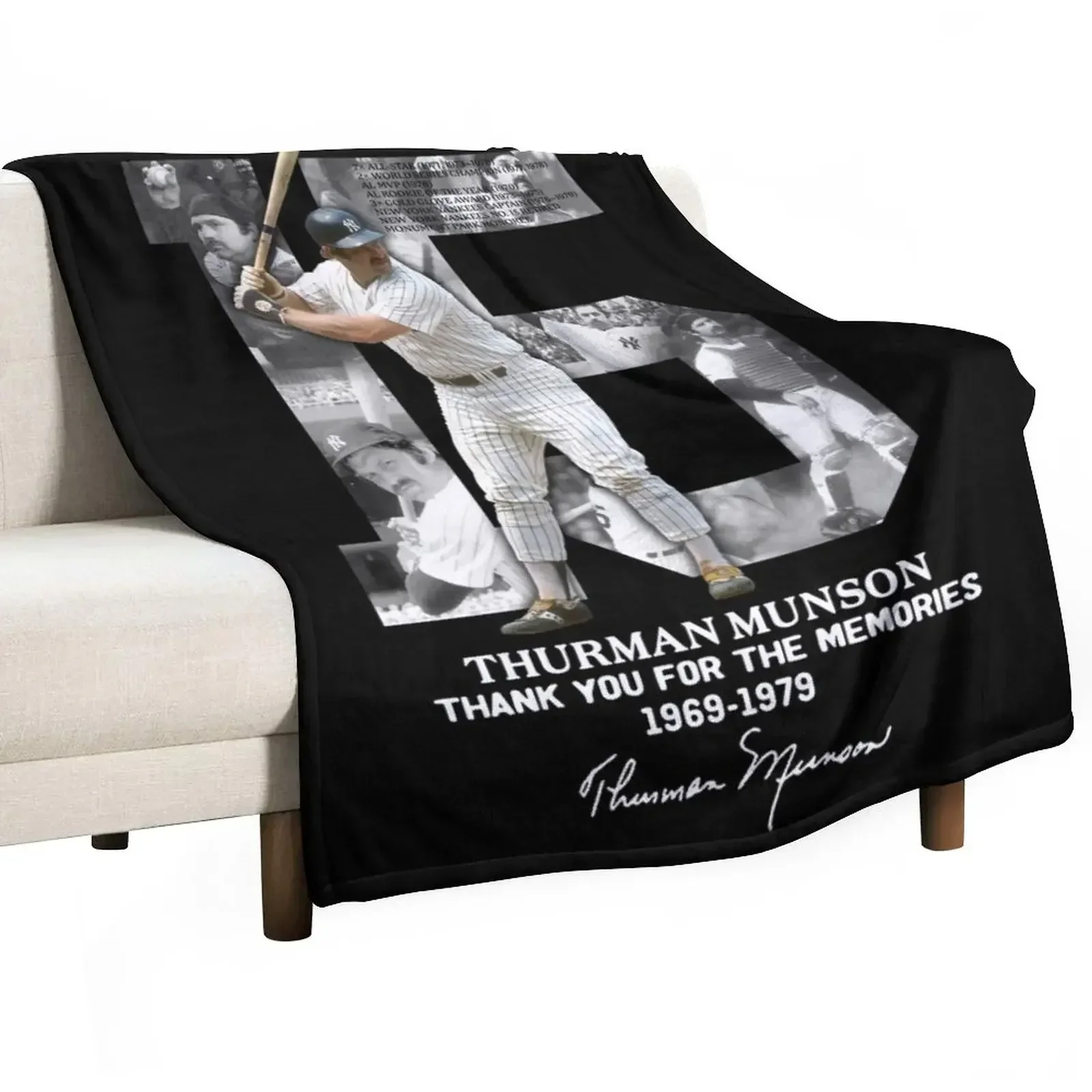 Thurman Munson Thank You For The Memories 1969 1979 Signature Throw Blanket for sofa Sleeping Bag Blankets