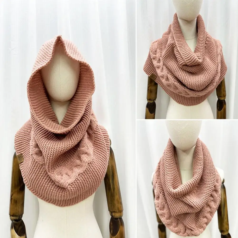 Winter Knitting Scarf Women Men Hat Scarf Combo Solid Color Dual Use Shawl Scarf Twist Texture Versatile Warm Hat Scarves