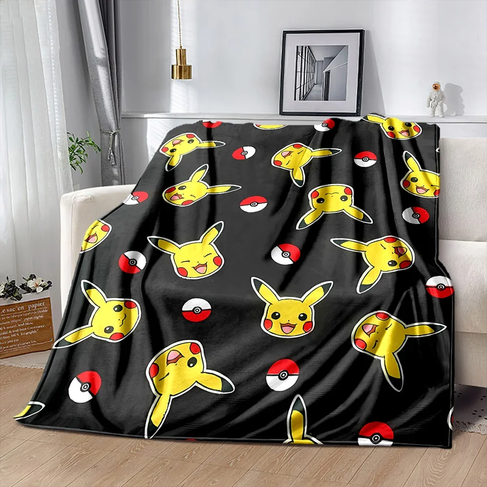 Anime giapponese Pokemen-Pikachu flanella soffice coperta da campeggio per bambini divano coperta da tiro regalo di moda moderna Miniso