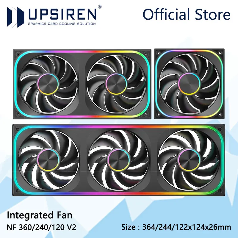 UPSIREN NF360 V2 ARGB一体型PCケースファン、四面レンズ、ワンライン接続/CDパターン/油圧ベアリング冷却ファン