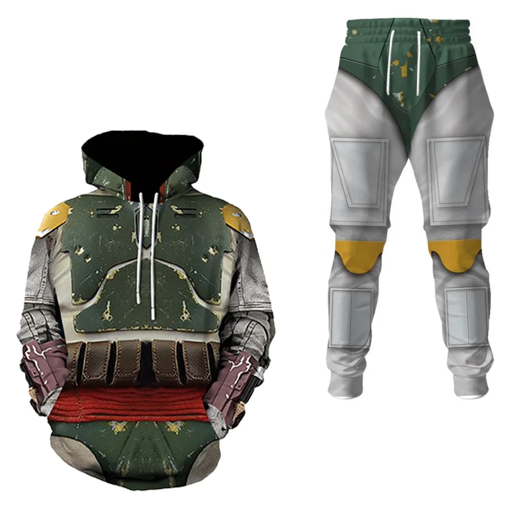 Din Djarin Cosplay Fantasia Adult Kids Battle Armor Printed Hoodie Pant Movie Space Bounty Hunter Costume Fantasy Fancy Dress