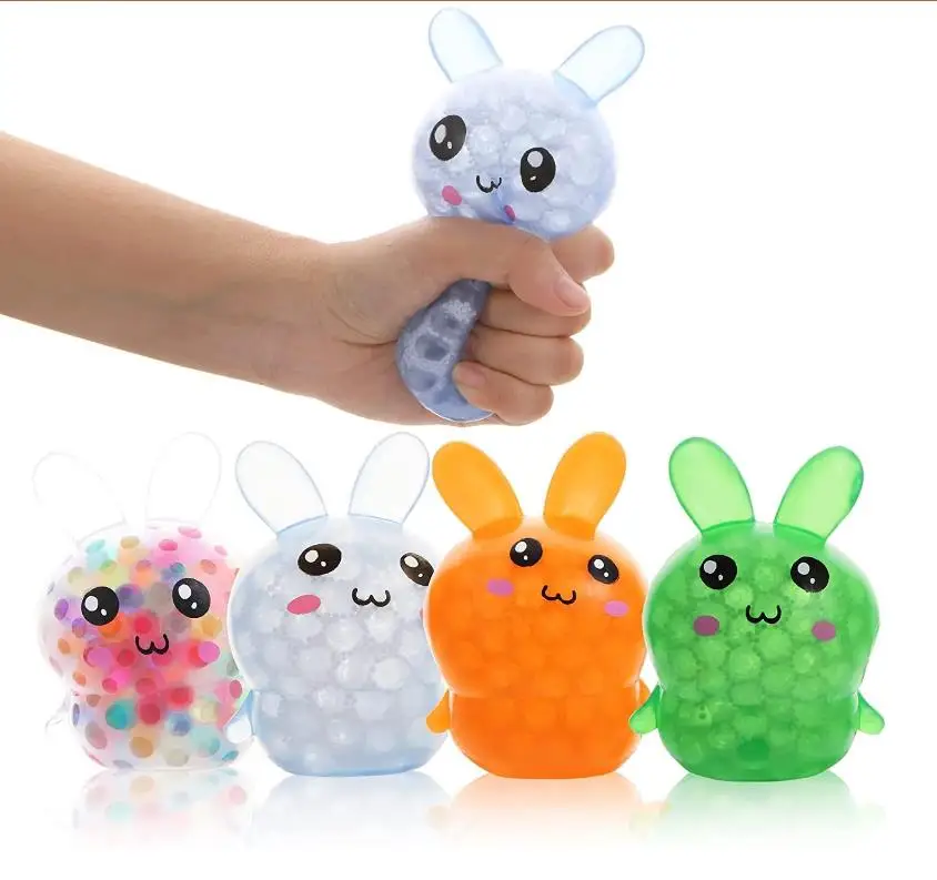 

24PCS/LOT Squishy Stress Balls Gel Water Beads Decompression Bunny Easter Basket Stuffer Rabbit Hunt Treasures Party Favors