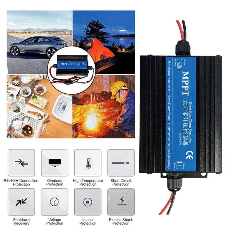 MPPT Boost Solar Charge Controller Charger 300W Car Battery Charging Voltage Regulator Charger Regulator 24/36/48/60/72V Durable