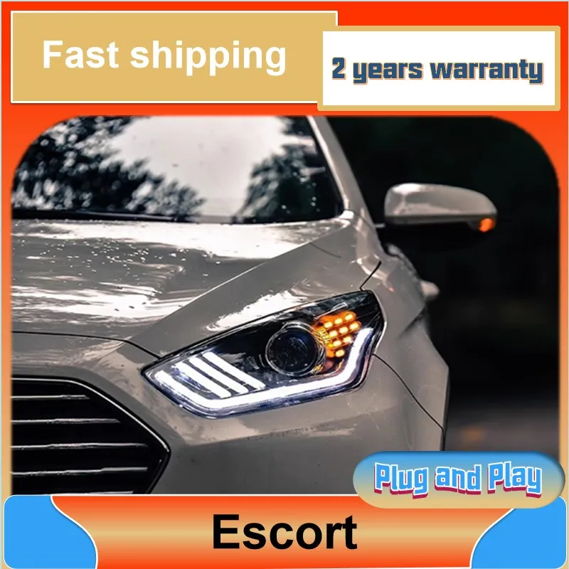 Car Styling for Ford Escort Headlight 2015-2018 Escort Headlamp DRL Turn Signal Low High Beam Projector Lens