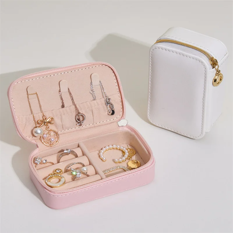 Creative Mini Jewelry Box Travel Portable Zipper Women Jewelry Organizer Small PU Leather Earrings Necklace Rings Storage Case