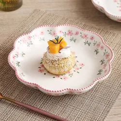 Flower Pattern Ceramic Deep Plate Underglaze Color Fruit Vegetable Salad Tray Pasta Soup Dinner Platter Snack Dessert Dish