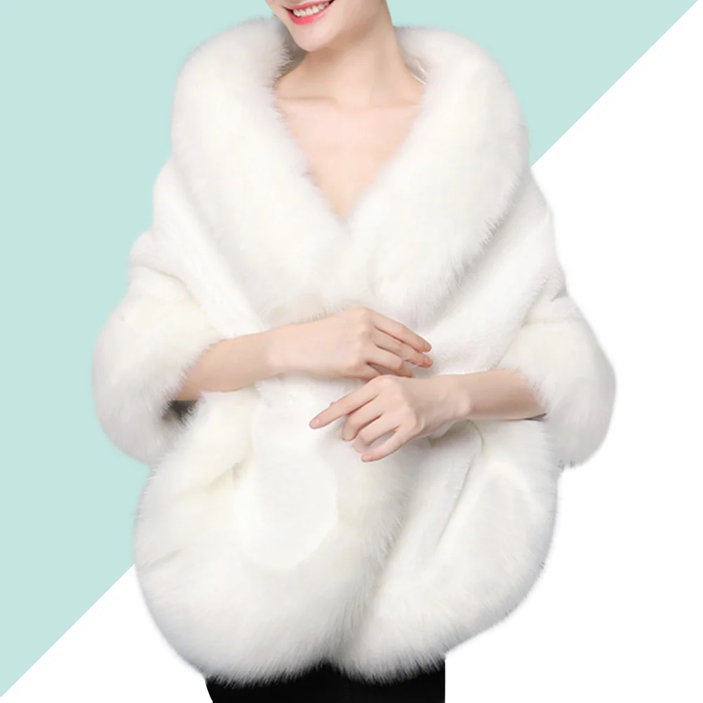 اللفاع الزفاف الأبيض الدافئ الكتف كيب دائم الزفاف نخب كابا شال ل أنيقة الشتاء مأدبة كابا