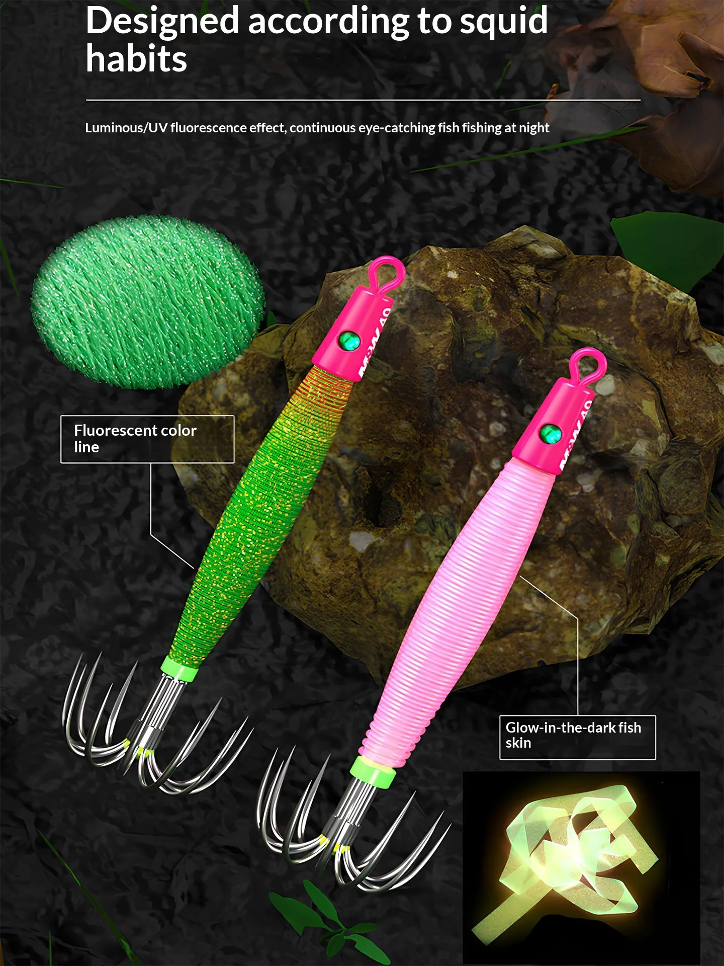 

Премиум-приманка для кальмаров Luminous Squid Tube Jig, 1 шт. | Светящаяся в темноте приманка для морской рыбалки на кальмаров и осьминогов