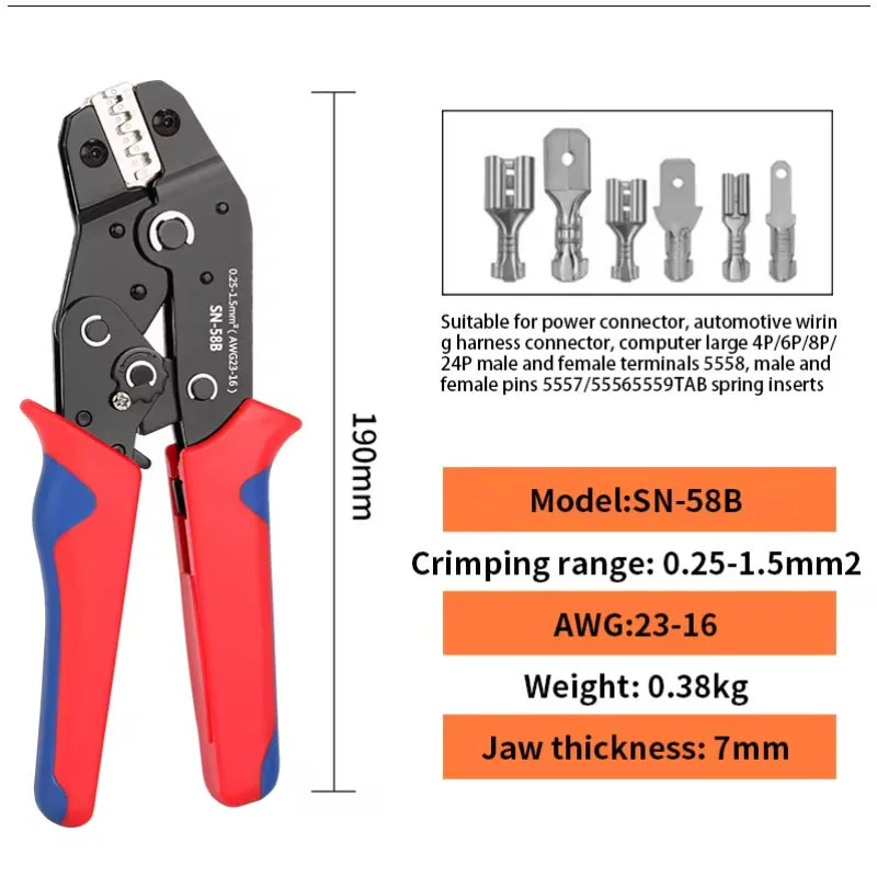 SN-58B Durable High Carbon Steel Ratcheting Crimper-Versatile, Ergonomic Tool for 0.25-1.5mm2（23-16AWG）Wholesale