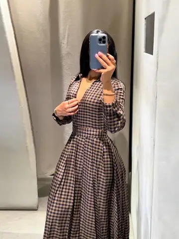 Vestido camisero con estampado de cuadros y cinturón elegante para mujer, vestido de fiesta por debajo de la rodilla de manga larga, Vestidos de noche con cordones para mujer 2026