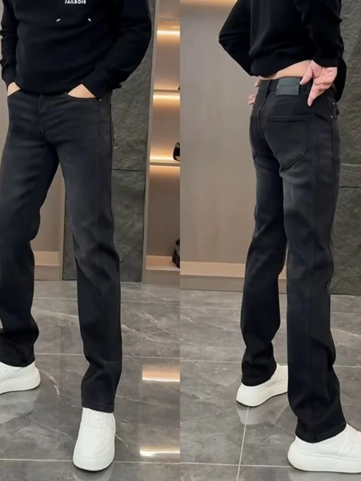 

Casual Bla Waed American Sle Men's Jeans High Street Euro Faion Straight Leg Wide Leg Long Pants Autumn Winter New