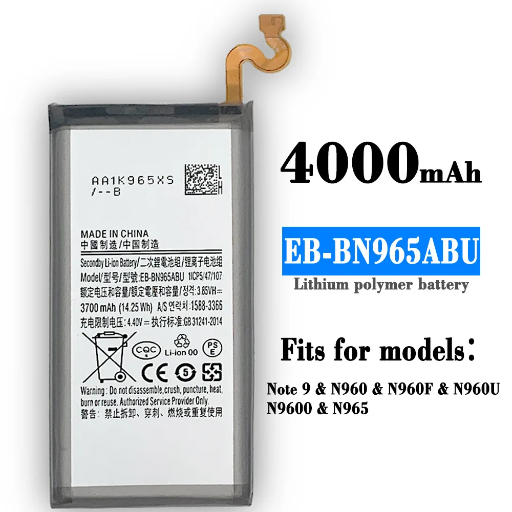 Replacement Battery For Samsung Galaxy Note9 Note 9 N960 SM-N9600 N965 Genuine Battery EB-BN965ABU 4000mAh Battery