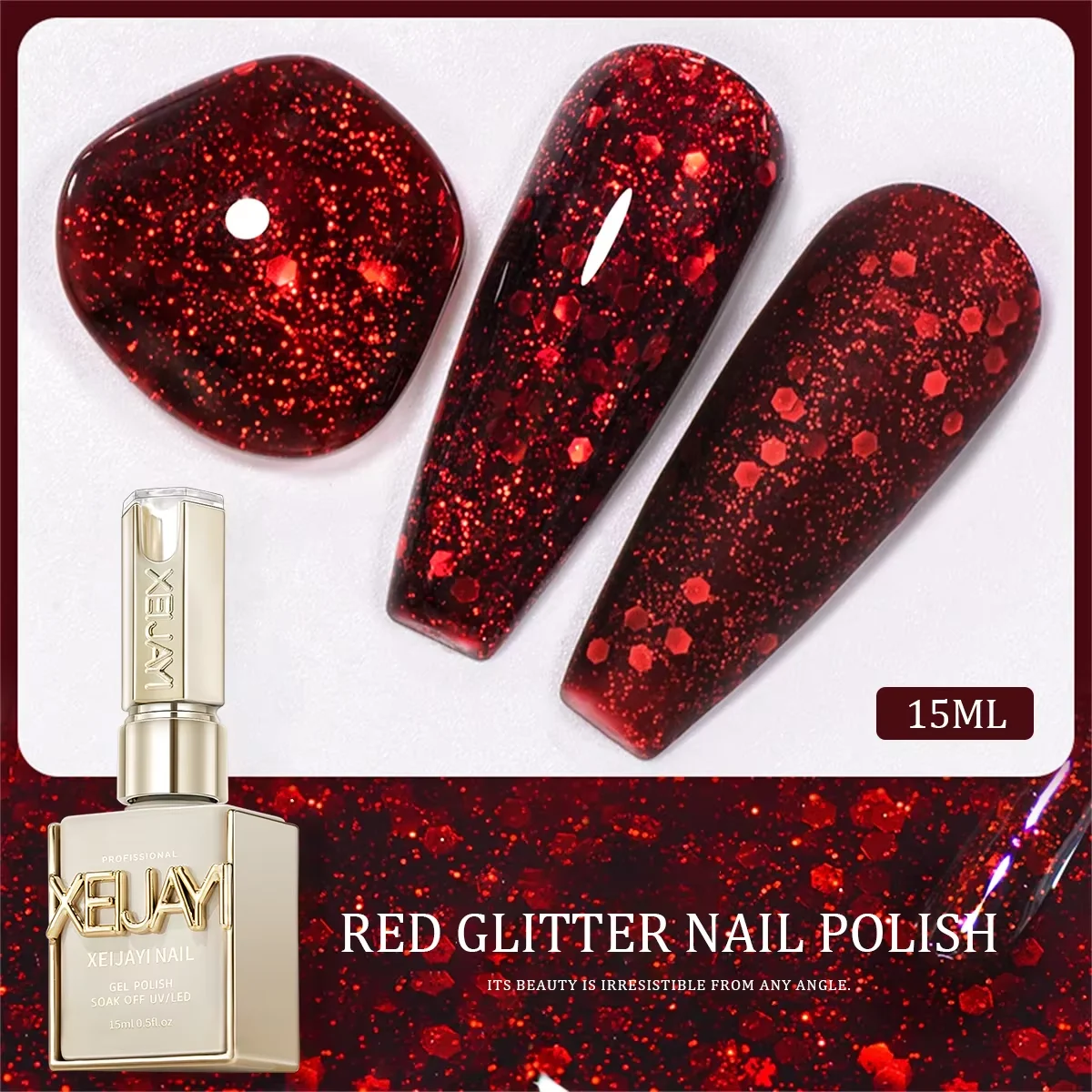 XEIJAYI 1 Stück 15ml Schneeflocken-, Diamant- und Glitzer-Nagellack, Neues Aufhellendes Glitzer-Nageldesign UV/LED für Damen-Nagelstudios – Detail 8