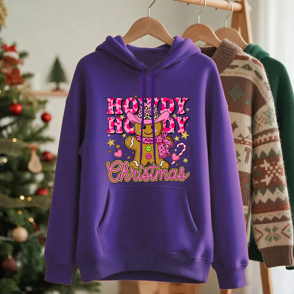 

Толстовки с принтами Howdy Merry Christmas, женские удобные повседневные толстовки, базовый пуловер с карманами, зимняя флисовая теплая женская одежда