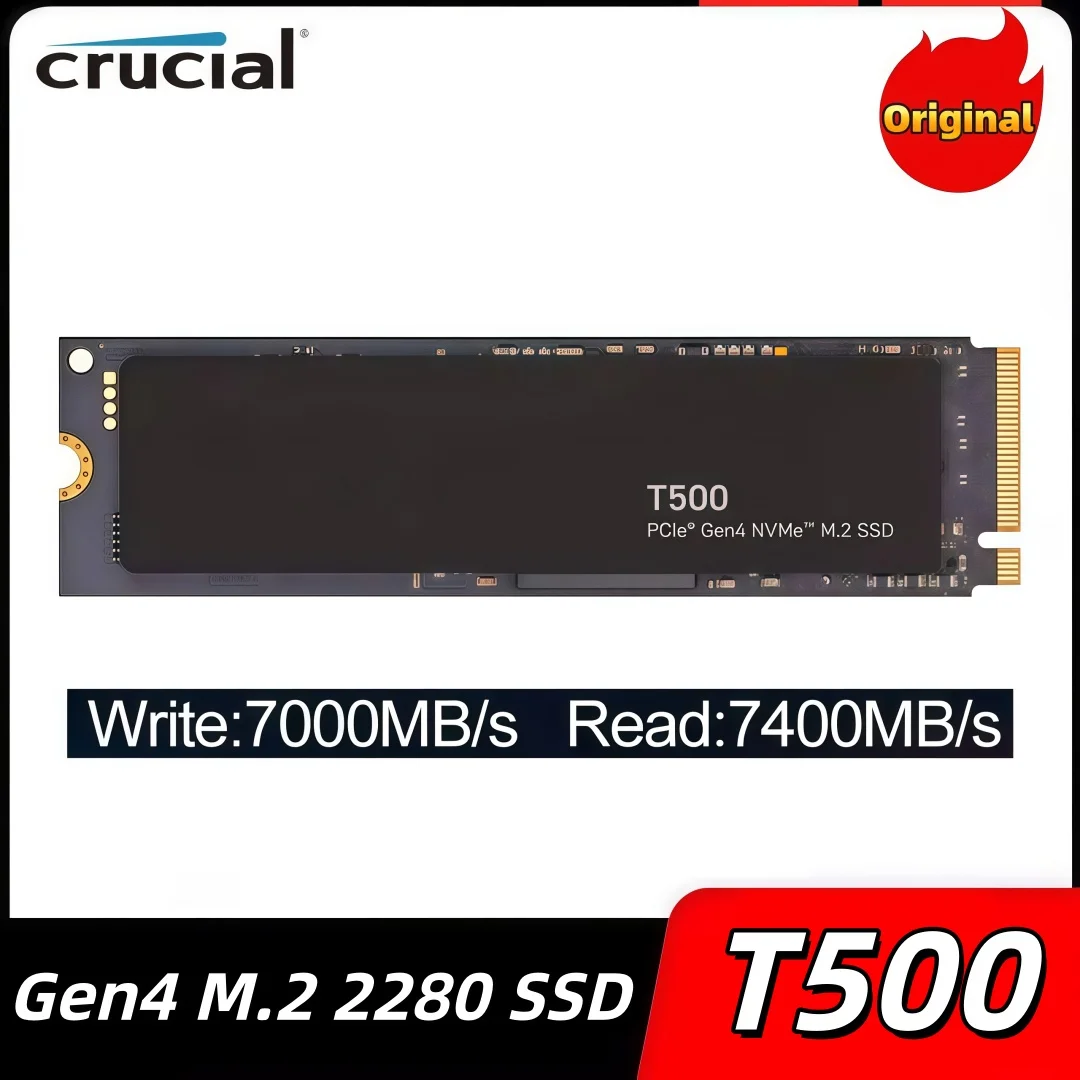 

Оригинальный твердотельный накопитель Crucial T500 1TB Gen4 NVMe M.2 SSD 1T, внутренний игровой SSD с скоростью до 7300 МБ/с, совместим с ноутбуками и настольными ПК