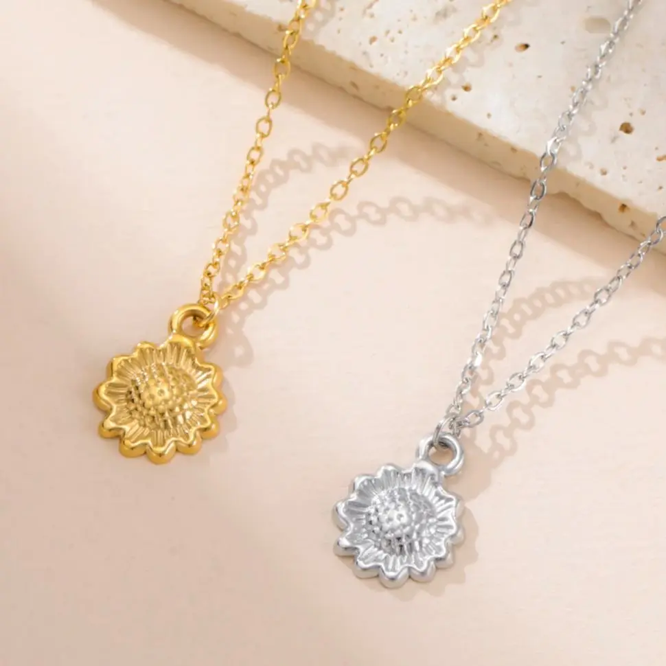 

Unift Gold Plated Boho Sunflower Pendant Necklaces for Women Stainless Steel Tiny Flower Charm Choker Trendy Jewelry Femme Gift