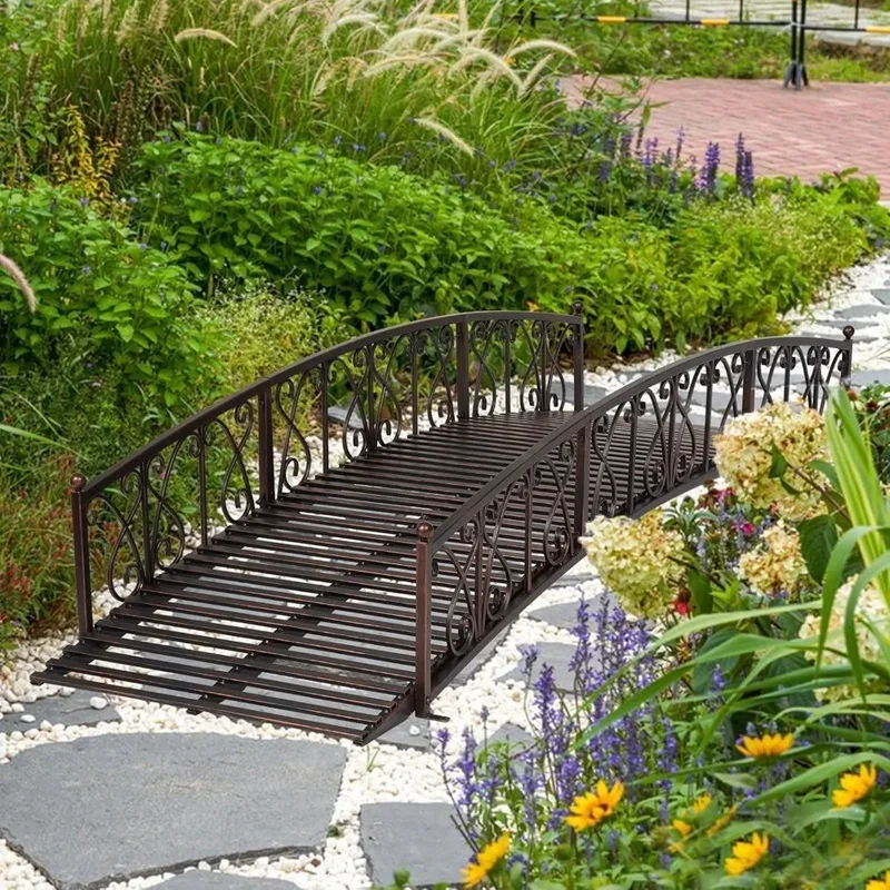 

8 FT Metal Arched Garden Bridge with Safety Side Rails for Pond, Backyard, Creek, Lawn