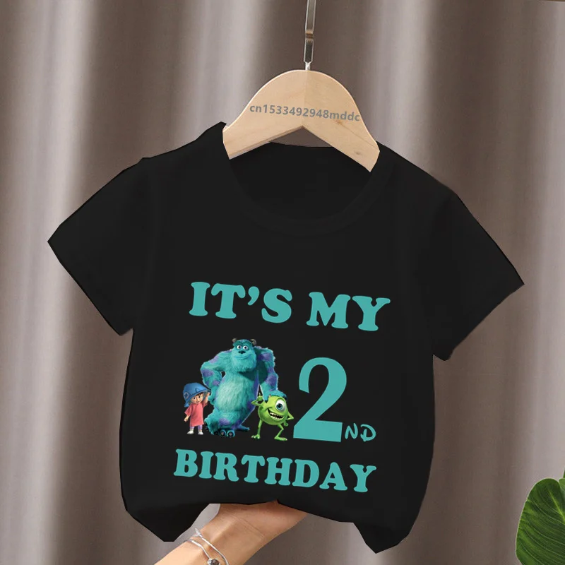 Monsters Inc University Cartoon T-Shirt para crianças, Roupa de criança, Bebé, Rapazes, Meninas, It\'s My 1, 2, 3, 4, 5, 6, 7, 8, 9 Years Birthday