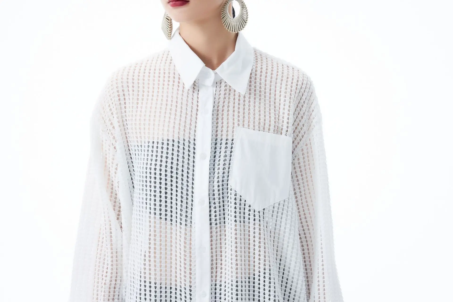 Zomerjurk voor dames, losse damesjurk met mesh-splicing, gepersonaliseerd lang shirt, Koreaanse stijl 2025