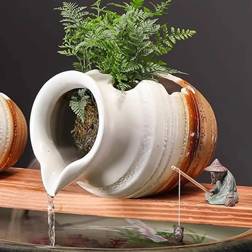 Circulating Water Clay Pot Ceramics Decorative Waterfall Landscape Fountain  Accessory Hydroponic Vase Plant Flower Pots - AliExpress 15