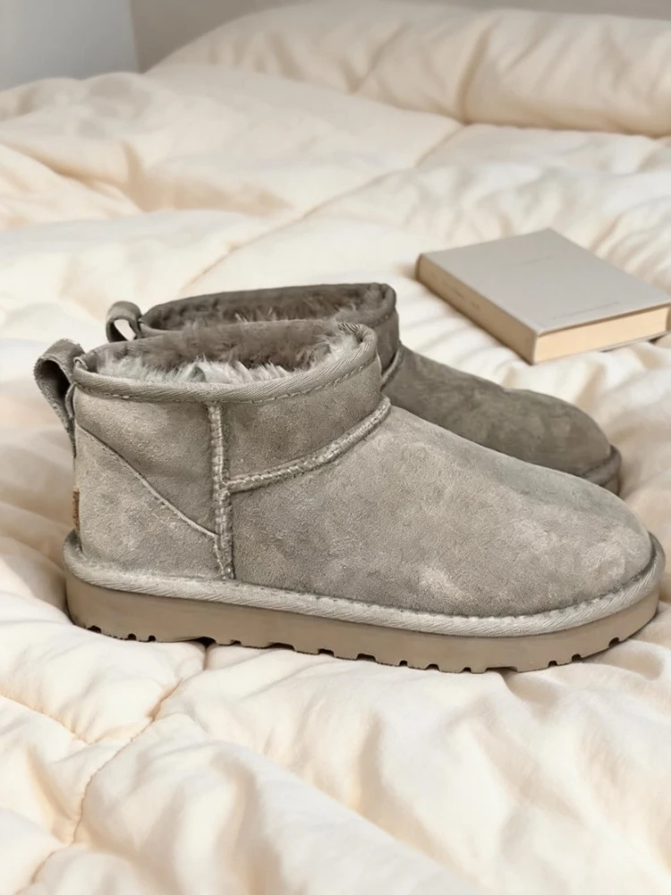 Winter New Wool Women's Shoes Fur Slippers Warm Leather Suede Snow Boots Super Thick Sole Comfortable