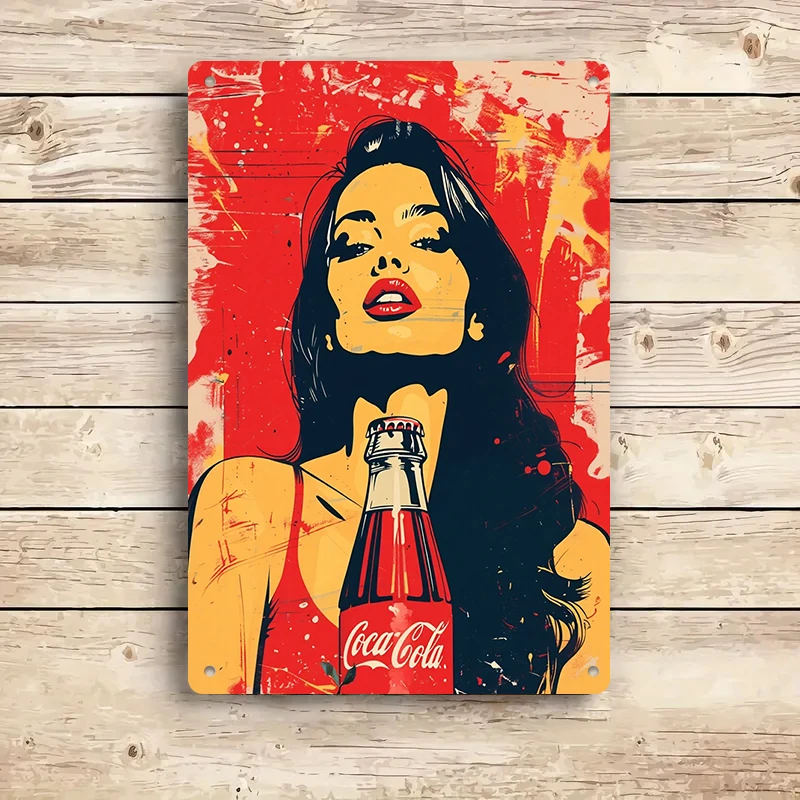 1 قطعة 2D شقة خمر كوكا كولا فتاة القصدير اللوحة الأمريكية البوب فن الديكور اللوحة بار مقهى جدار قلادة المعيشة المنزلي ro #4