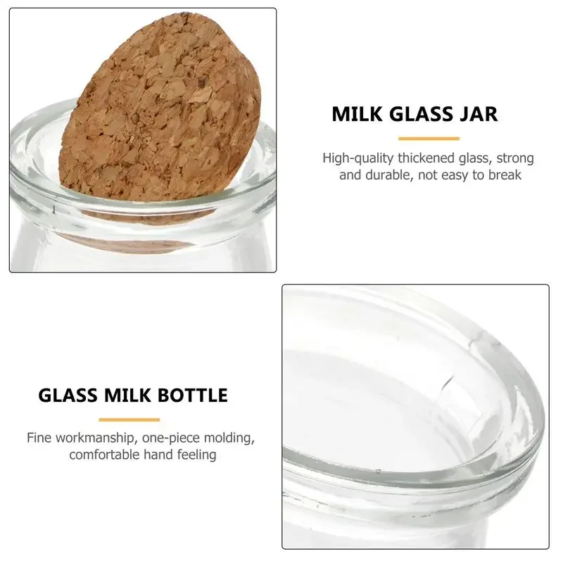 Glass Pudding Cup Thickened Milk Drinking Set High Temperature Resistant Acid Milk Bottle Wooden Stopper Sand Painting Bottle
