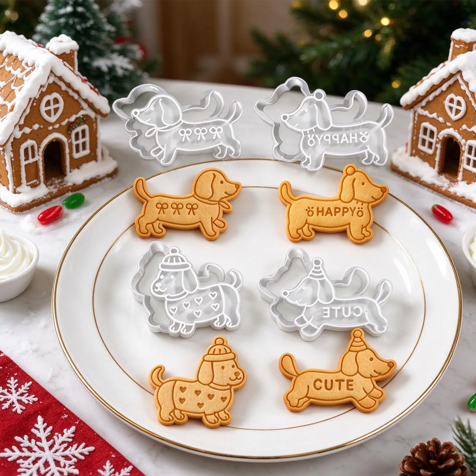 4 Pieces Cute Dachshund Biscuits Mold Set Pressing Cookie Cutters Dog Shapes Cake Mold DIY Dog Snack Party Baking Tool view 4