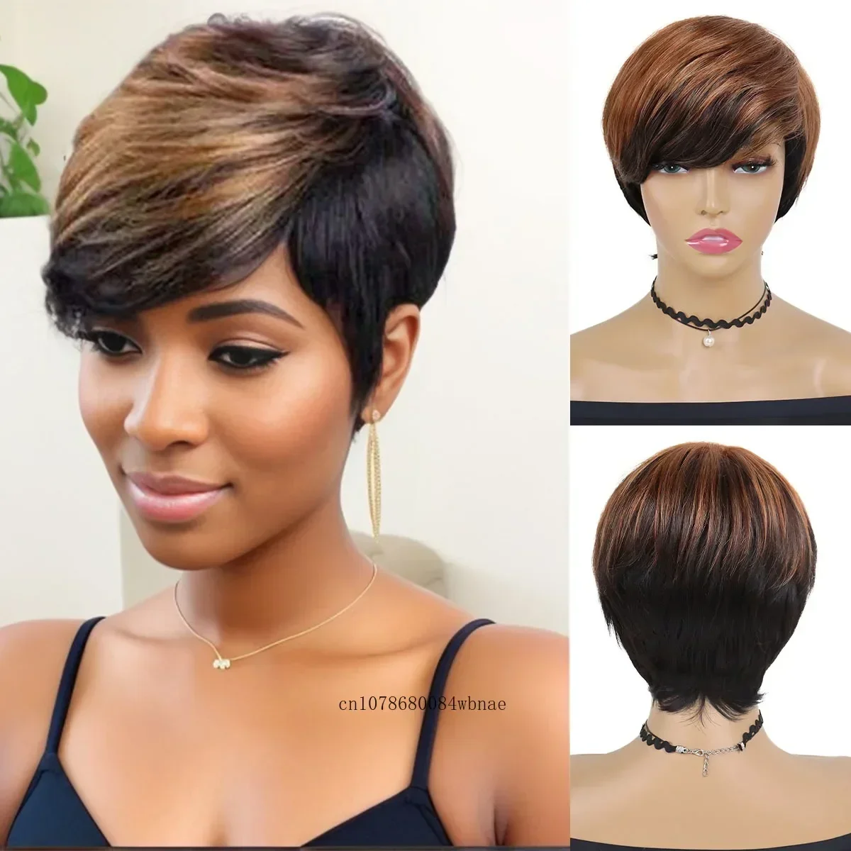 

Синтетические волосы, короткие коричневые смешанные черные парики с челкой, прямой парик для женщин, женский натуральный костюм, повседневный термостойкий