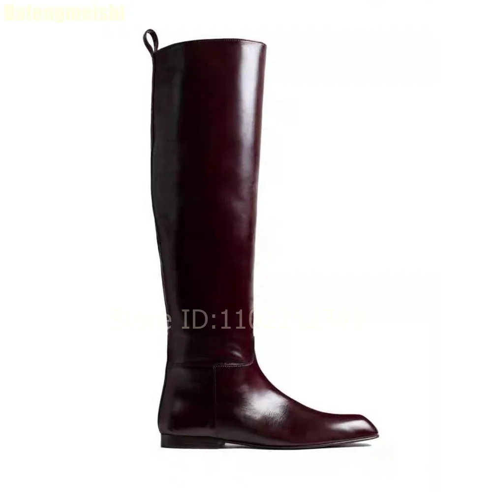Black Leather Knee High Boots Women Fashion Square Toe Flat Heel Knight Boots Comfortable Slip-On Casual Footwear Plus Size35-43 image 2