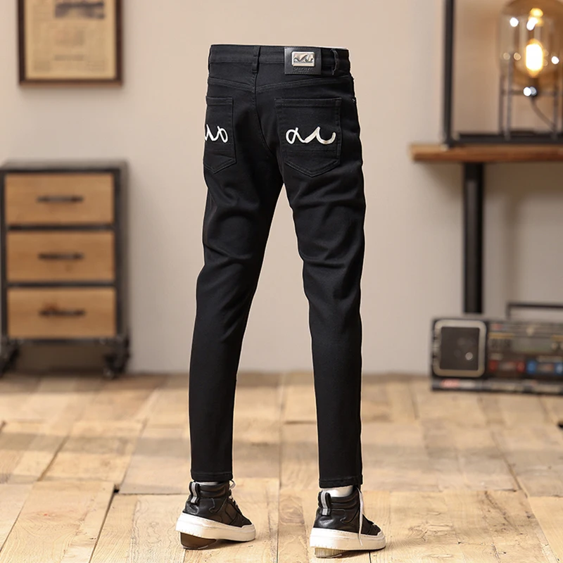 Streetwear Fashion Men Jeans High Quality Retro Blue Stretch Slim Fit Vintage Jeans Men Embroidery Designer Denim Pants Hombre