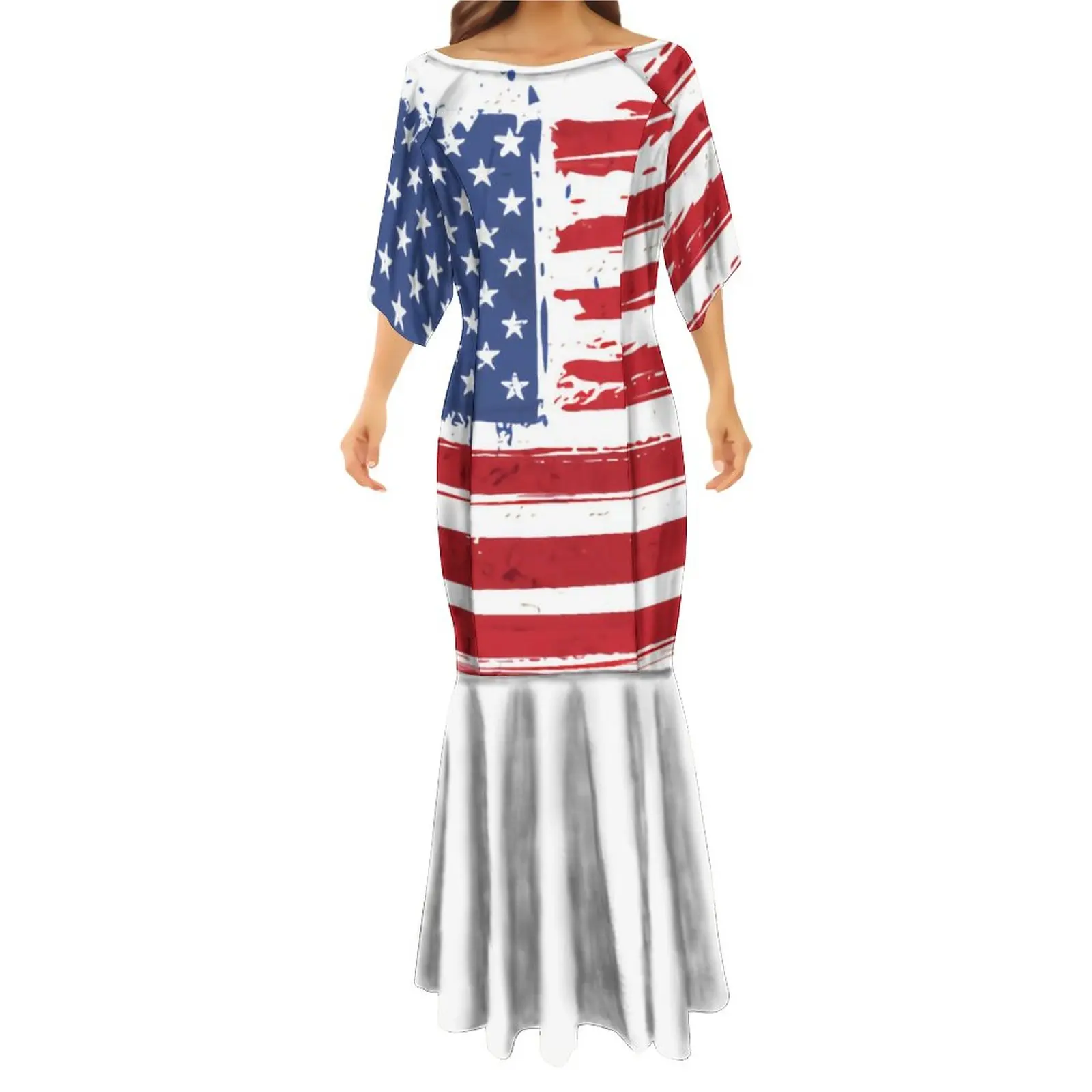 Lady Mermaid Dress American Independence Day Deess Sublimation Print mezza manica donna abito lungo a coda di pesce e camicia da uomo per l