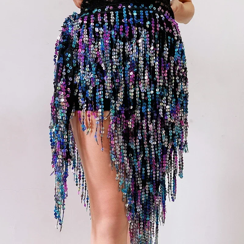 Belly Dance Fringe Sequins Hip Scarf Belt Bellydance Skirt Long Costumes Women Tassel Rave Outfit Festival Show Clothing Sexy