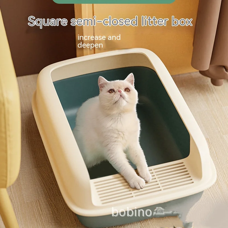 Large Litter Box Semi-Enclosed Large Cat Toilet Spatter-Proof Litter Box Cat Pet Supplies, Cat Accessories, Cat Tray, Deodorant