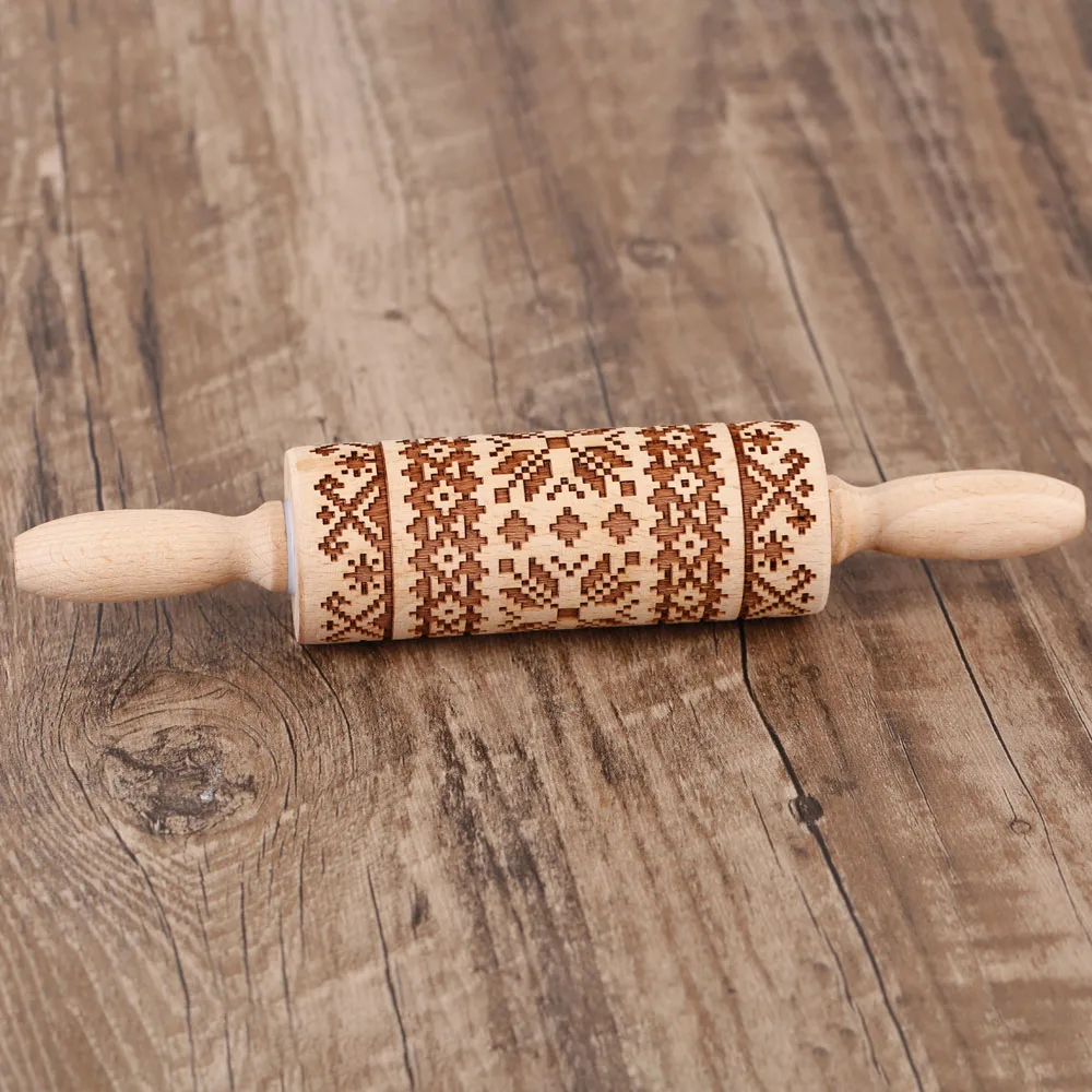 Arjmide Grid Dinosaur Rolling Pin for Baking Deep Engraved Wooden Embossed Judaism Mini Small Rolling Pin Cookie Tool