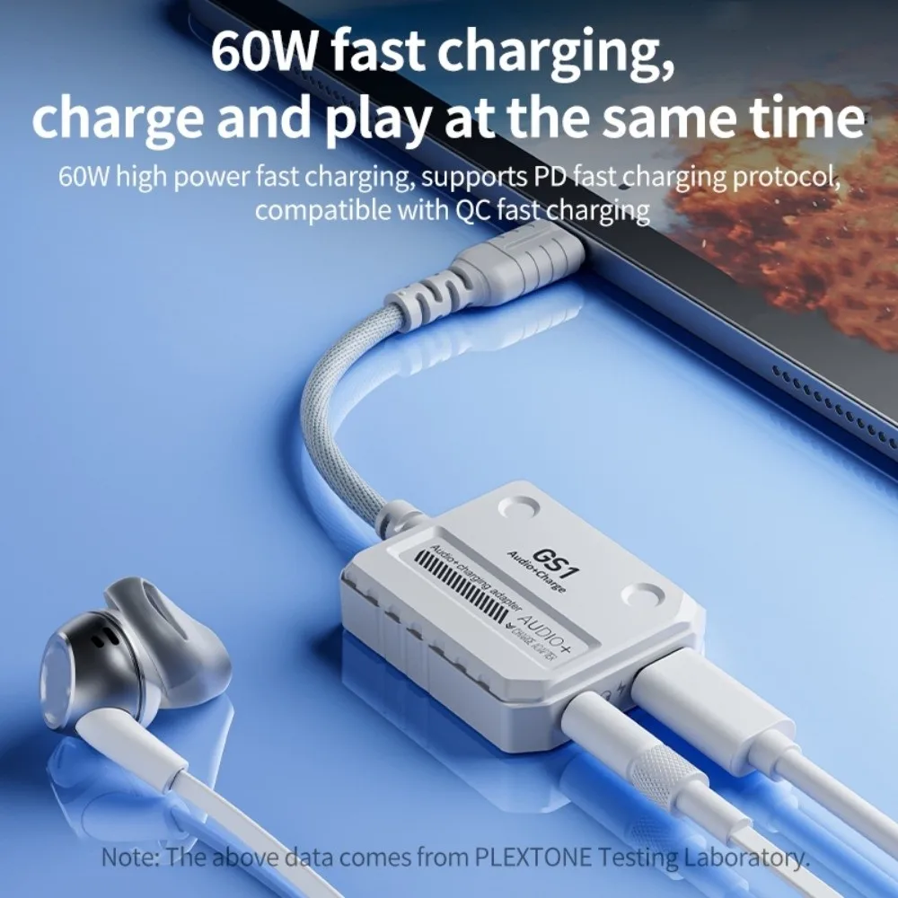 

Type-C Interface 2 in 1 USB C Adapter 60W Double Port 2 in 1 Headphone Converter Fast Charging Intelligent Chip Audio Adapter