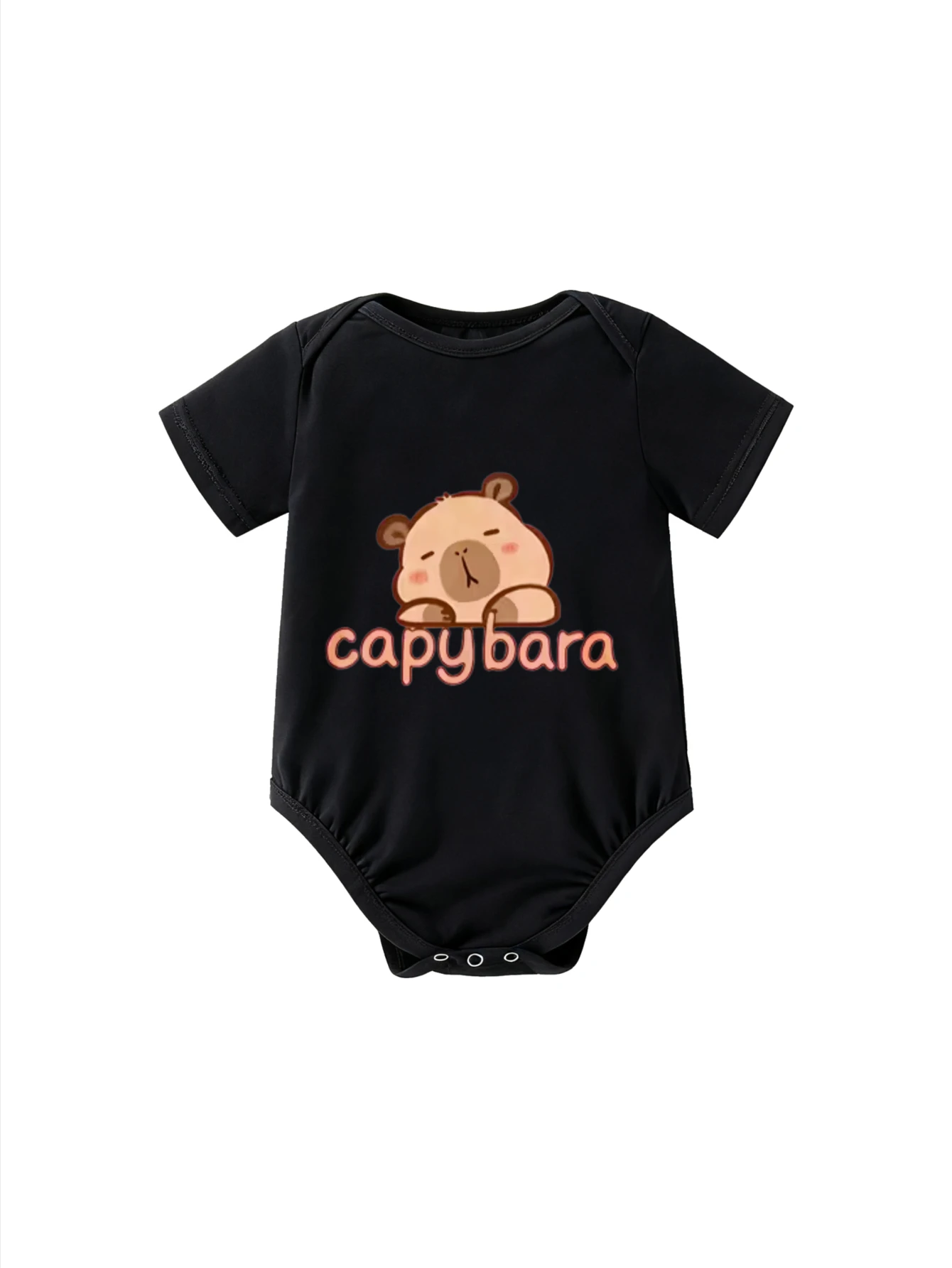 

​Unisex Baby Romper Short Sleeve Capybara Animal Graphic With Pink Text For Casual Playtime And Animal Lovers​