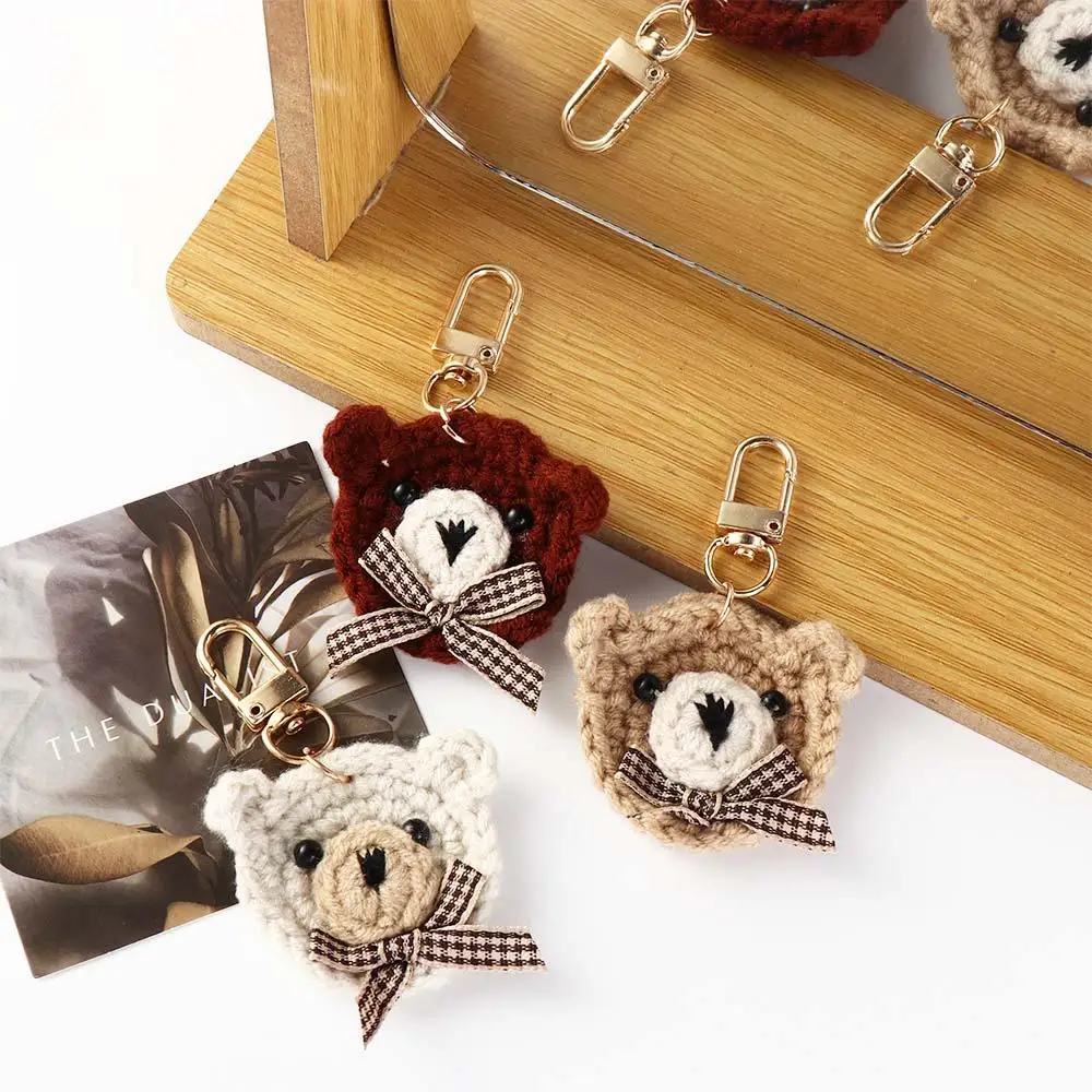 Kawaii Trendy Knitting Wool Bow Tie Bear Girl Gift Cartoon Korean Style Key Chain Schoolbag Pendant Bag Pendant Girls Key Chain